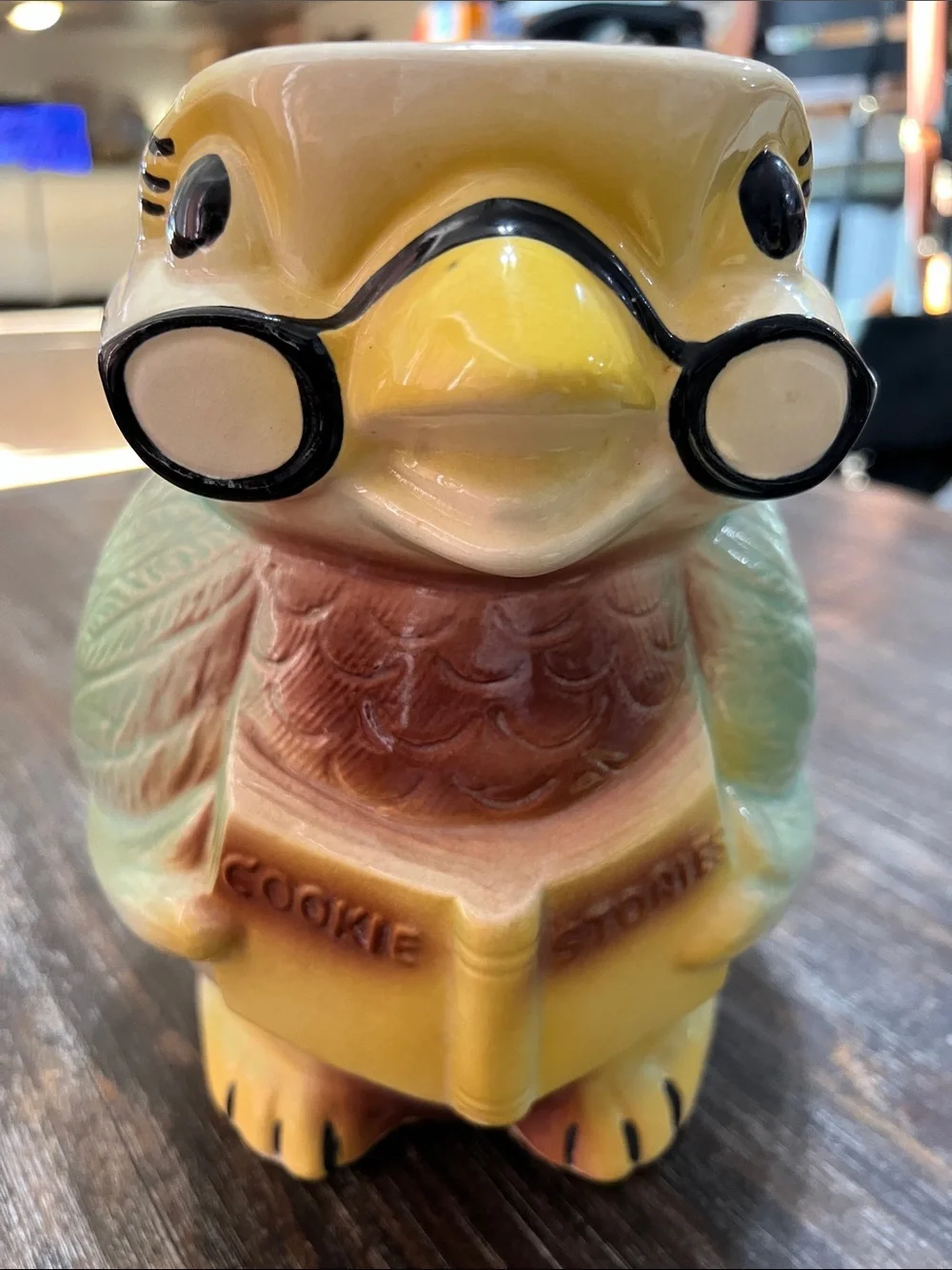 Vintage Ceramic Bird Cookie Jar in Pastel Yellow and Mint